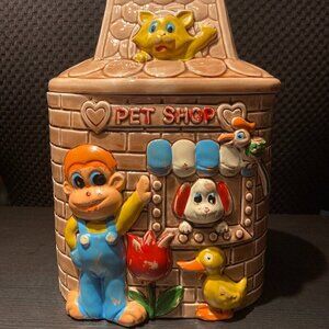 Vintage 1950’s Pet Shop Ceramic Cold Painted Cookie Jar - Woolco Toronto Canada